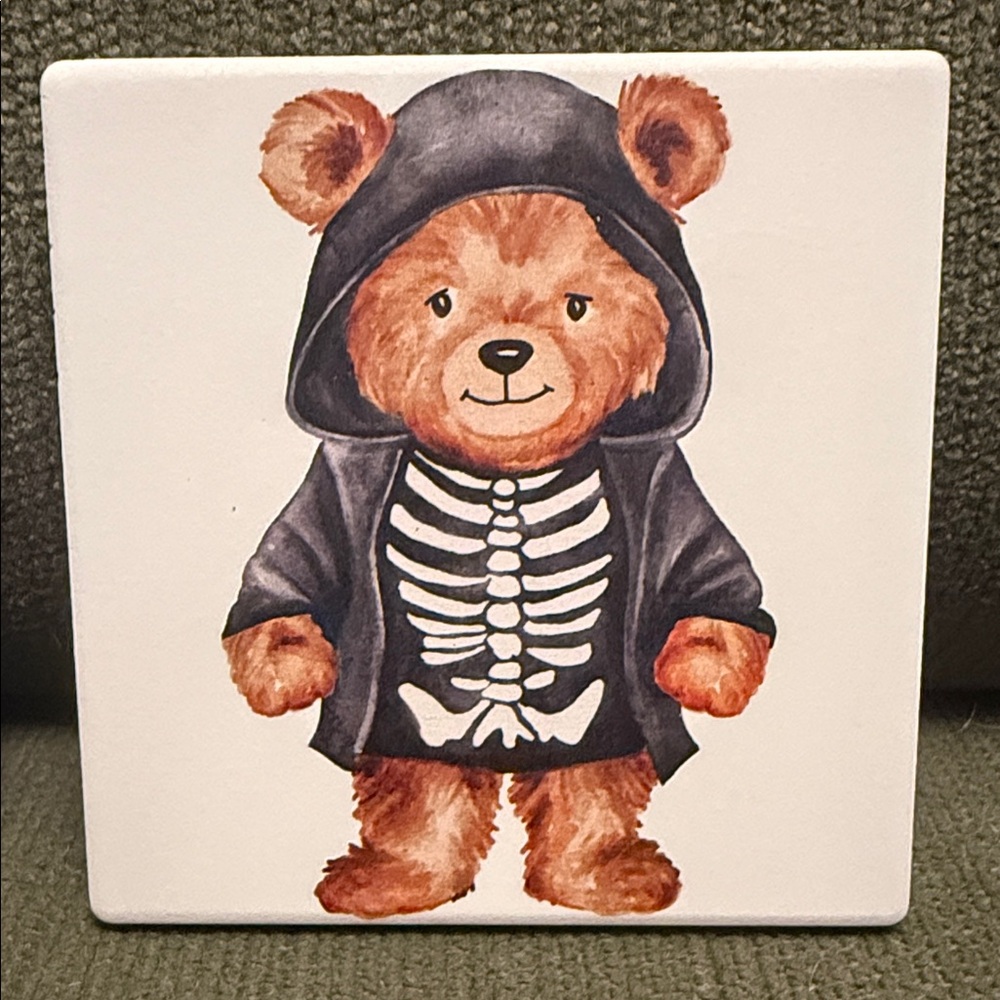 Ceramic Halloween Bear Coaster Set - Assorted Designs- Cork Backing. - Picture 5 of 12